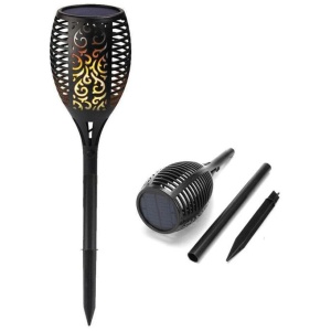 96 LED Bulbs Torch Solar Garden Outdoor Flame Dancing Flickering Light Auto Lamp