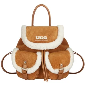 AUSTRALIAN SHEPHERD® Women Fluffy Wool Adjustable Strap Drawstring Charlie Backpack - Chestnut / AU Ladies One Size / AU Men One Size / EU One Size