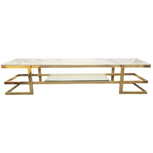 Alexa Gold TV Unit - White Marble
