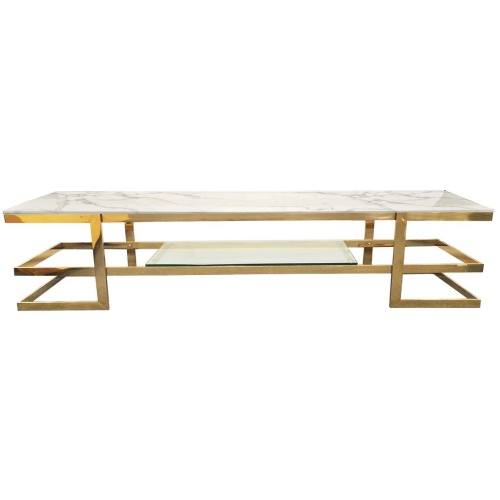 Alexa Gold TV Unit - White Marble