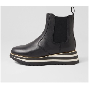 Alfie & Evie Hiccup Al Black Leather Black Boots Womens Shoes Casual Ankle Boots
