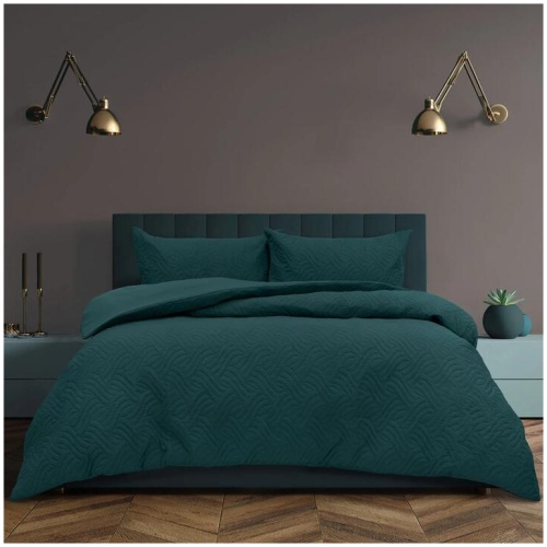 Ardor Asher Deep Teal Embossed Vintage Washed Quilt Cover Set Queen