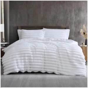 Ardor Jax White Chunky Faux Fur Quilt Cover Set King