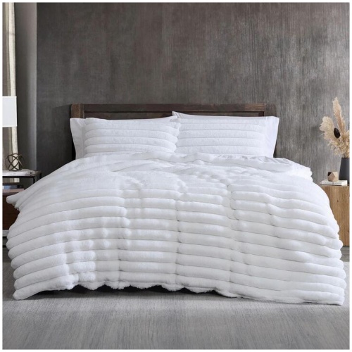 Ardor Jax White Chunky Faux Fur Quilt Cover Set King