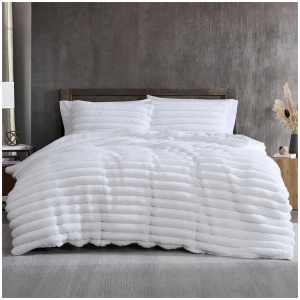 Ardor Jax White Chunky Faux Fur Quilt Cover Set Queen