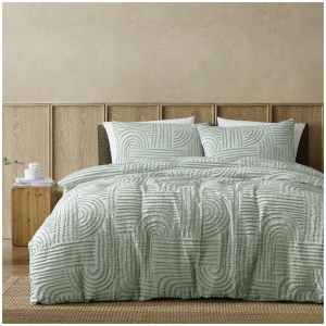 Ardor Kiewa Dusty Sage Textured Jacquard Aztec Quilt Cover Set King