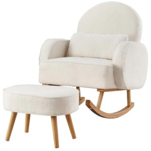 Artiss Armchair Rocking Chair Ottoman Lounge Footrest Round Nursing Boucle White