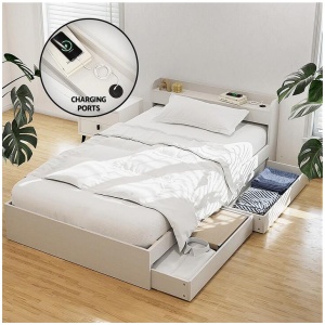 Artiss Bed Frame Single Size with Charging Ports and 2 Drawers AURA