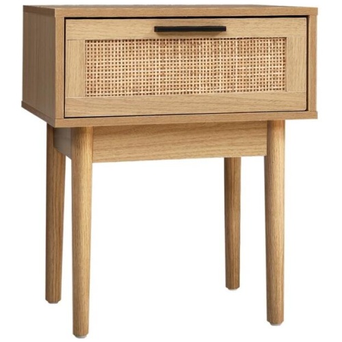 Artiss Bedside Tables Table 1 Drawer Storage Cabinet Rattan Wood Nightstand