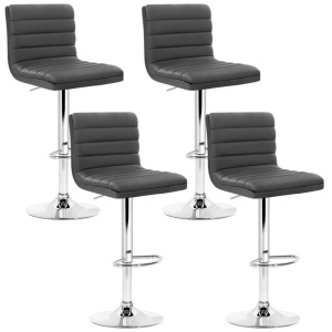 Artiss Set of 4 PU Leather Lined Pattern Bar Stools- Grey and Chrome