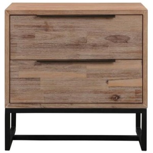Bedside Table 2 drawers Side Table Solid Acacia Wood Veneered in Tea Colour