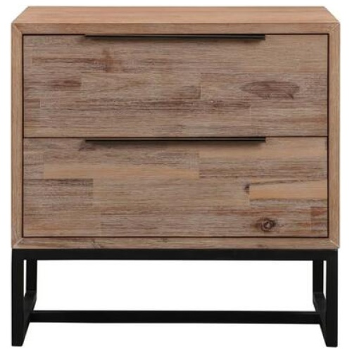 Bedside Table 2 drawers Side Table Solid Acacia Wood Veneered in Tea Colour