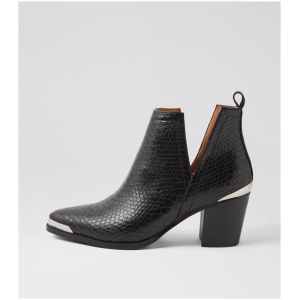 Belle & Bloom Austin B2 Black Croc Leather Black Croc Shoes Womens Shoes Casual Heeled Shoes