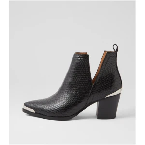 Belle & Bloom Austin B2 Black Croc Leather Black Croc Shoes Womens Shoes Casual Heeled Shoes