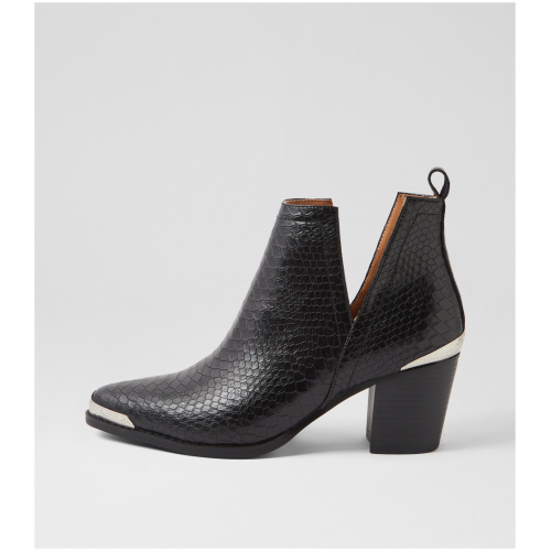 Belle & Bloom Austin B2 Black Croc Leather Black Croc Shoes Womens Shoes Casual Heeled Shoes