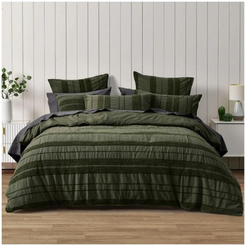 Bianca Avery Forest Chenille Striped Quilt Cover Set Queen