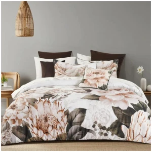 Bianca Somerset White Cotton Sateen Floral Quilt Cover Set King