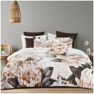Bianca Somerset White Cotton Sateen Floral Quilt Cover Set Queen
