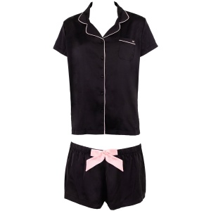 Bluebella Abigail Shirt and Short Set Black/Pale Pink - 18