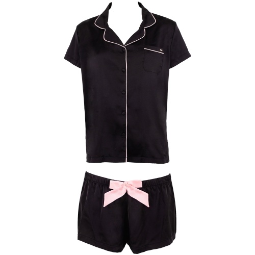 Bluebella Abigail Shirt and Short Set Black/Pale Pink - 18