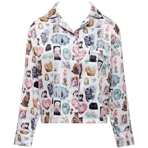 Bluebella BB x Ashley Williams Kitten Print Luxury Satin Shirt - 10