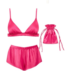 Bluebella Saskia Luxury Satin Soft Bra and Short Set Fuchsia Pink - L