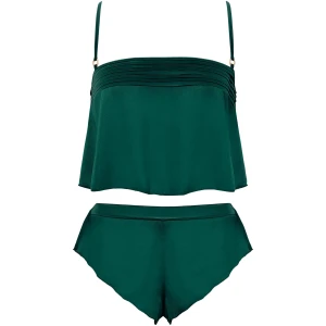 Bluebella Stephanie Luxury Satin Crop Cami and Short Set Botanical Garden Green - 10