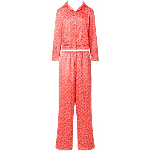 Bluebella Tabitha Luxury Satin Long Pyjama Set Hot Coral/Dianthus Pink - 10