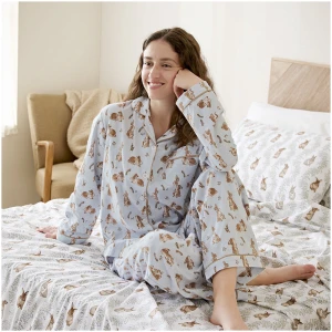 Bunnies Flannel Pyjamas - Small - Stone