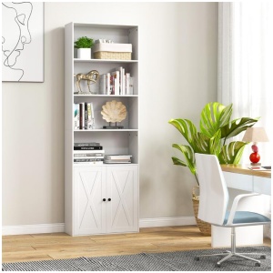 Costway180cm Farmhouse Bookcase with Doors & 6 Shelves & 2-Door Cabinet