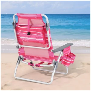 Costway2-Pack Folding Backpack 5-Position Beach Chair with Pillow for Outdoor-Pink