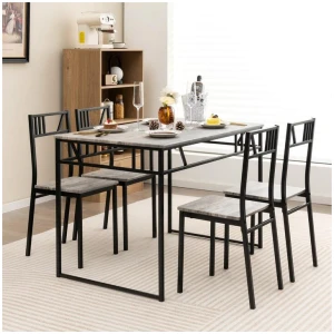 Costway5 Piece Dining Table Set with Wood Like Tabletop and Metal Frame for Kitchen/Dining Room