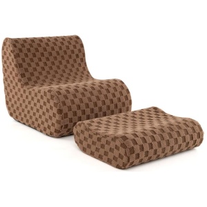 CostwayBean Bag Chair with Ottoman Bean Bag Sofa Chair with High Elasticity Sponge-Brown