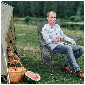 CostwayCamping Lounge Chair with Detachable Footrest and Adjustable Backrest for Fishing Camp Picnics-Grey