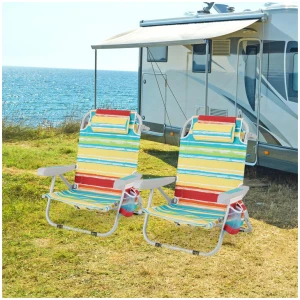 CostwayFoldable 5-Position Backpack Beach Chair with Cup Holder-Colourful
