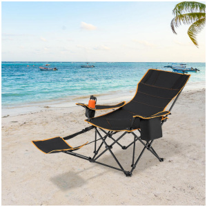 CostwayFolding Camping Chair Adjustable with Footrest and Cup Holder-Black