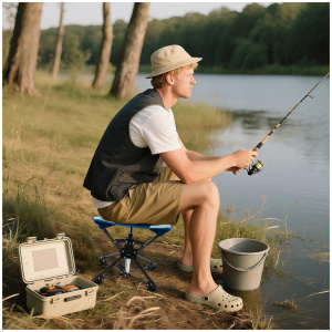 CostwayFolding Camping Stool 360° Swivel Hunting Chair with Anti-Sink Feet-Blue