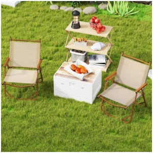 CostwaySet of 2 Folding Camp Chairs Lightweight Portable with Armrests-Beige