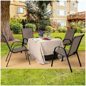 CostwaySet of 4 Outdoor Patio Armchair with Weather-resistant Fabric-Brown-4 pieces