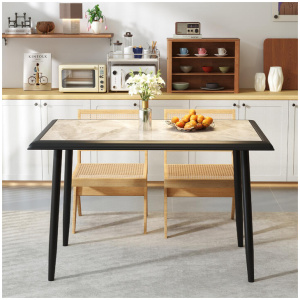 CostwaySintered Stone Dining Table Rectangular Kitchen Table with Metal Frame-Grey