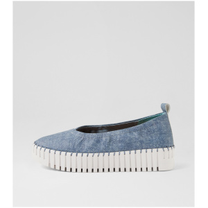 Django & Juliette Beaton Dj Blue Denim White Sole Leather Blue Denim White Sole Shoes Womens Shoes Casual Flat Shoes