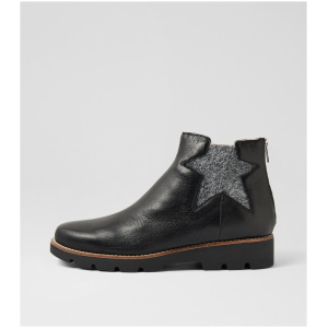 Django & Juliette Dixeys Dj Black Leather Elastic Black Boots Womens Shoes Casual Ankle Boots