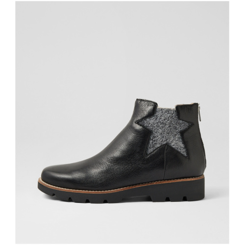 Django & Juliette Dixeys Dj Black Leather Elastic Black Boots Womens Shoes Casual Ankle Boots