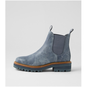 Django & Juliette Femi Dj Washed Denim Leather Washed Denim Boots Womens Shoes Casual Ankle Boots