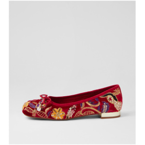 Django & Juliette Foyar Dj Red Embroidery Velvet Red Embroidery Shoes Womens Shoes Flat Shoes