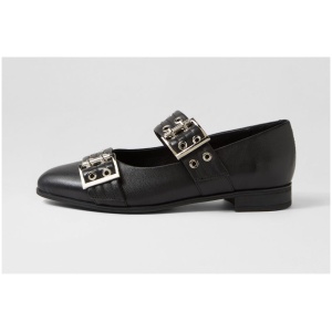 Django & Juliette Geon Dj Black Leather Black Shoes Womens Shoes Flat Shoes