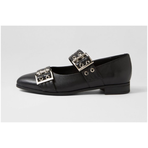Django & Juliette Geon Dj Black Leather Black Shoes Womens Shoes Flat Shoes