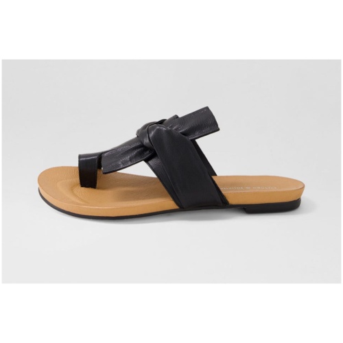 Django & Juliette Jacona Dj Black Leather Black Sandals Womens Shoes Casual Sandals Flat Sandals