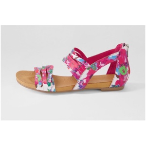 Django & Juliette Jewelsy Dj Bright Poppy Print Leather Bright Poppy Print Sandals Womens Shoes Casual Sandals Flat Sandals