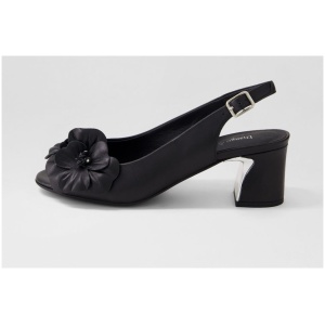 Django & Juliette Jinkley Dj Black Leather Black Sandals Womens Shoes Dress Heeled Sandals